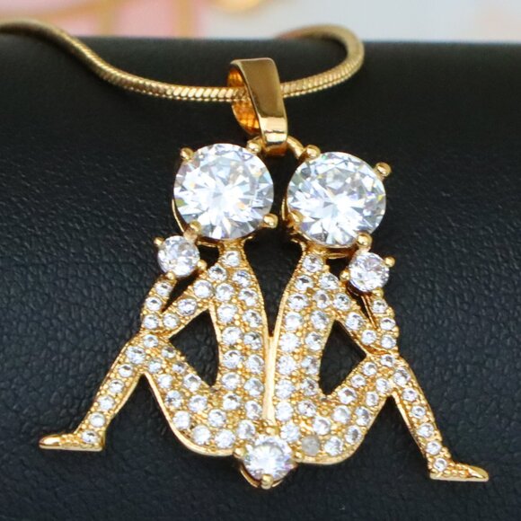 "Gemini Zodiac Rose Gold Pendant with Twin Sparkling CZ Accents, XPPT1543 - Picture 1 of 13